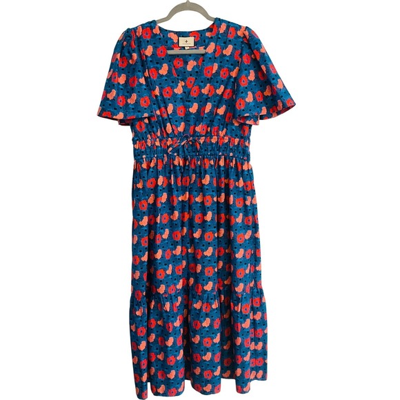 TUCKERNUCK women's Medium dress Retro Floral Mitchell blue midi cotton ruffle